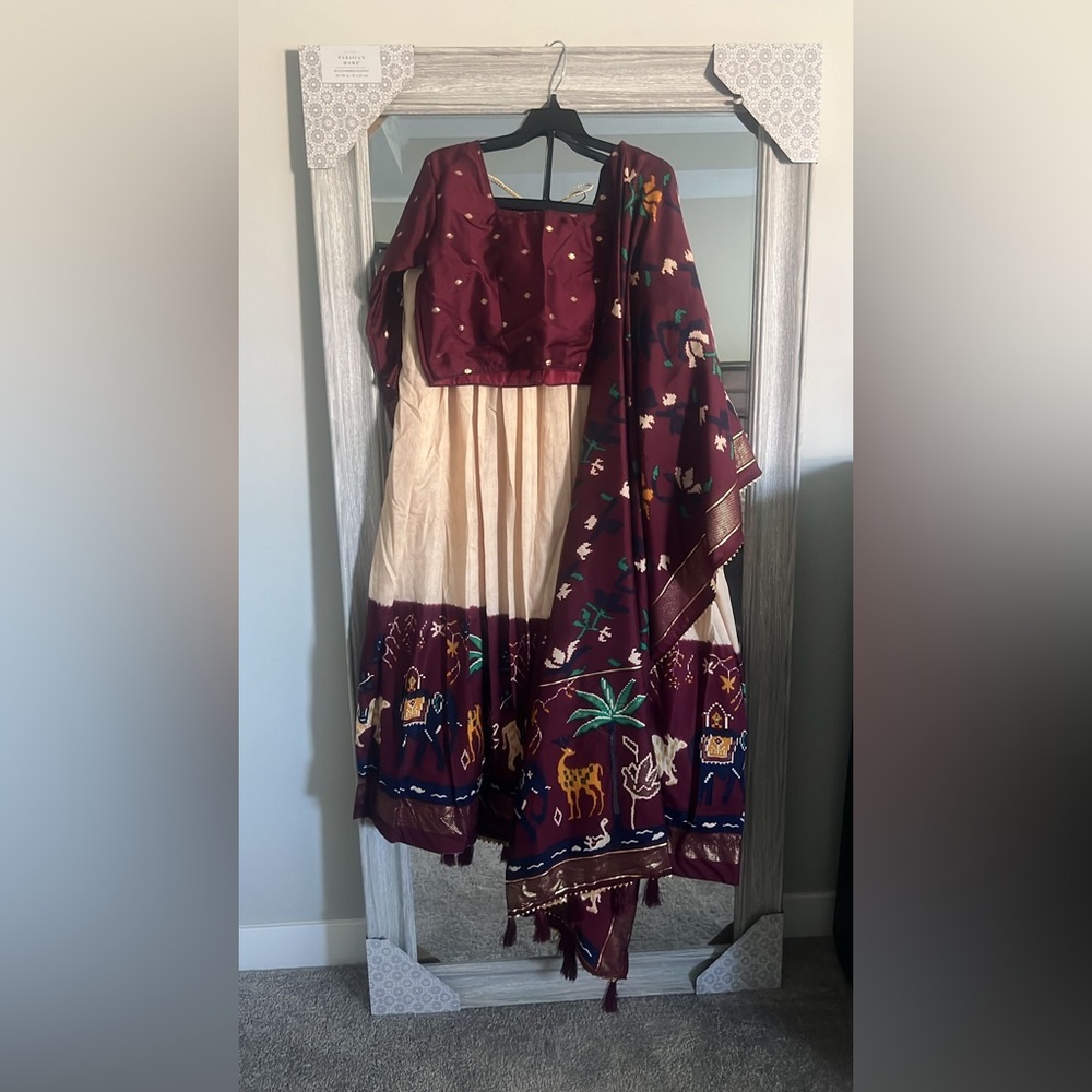 Maroon and Cream Lehenga - Picture 2 of 4